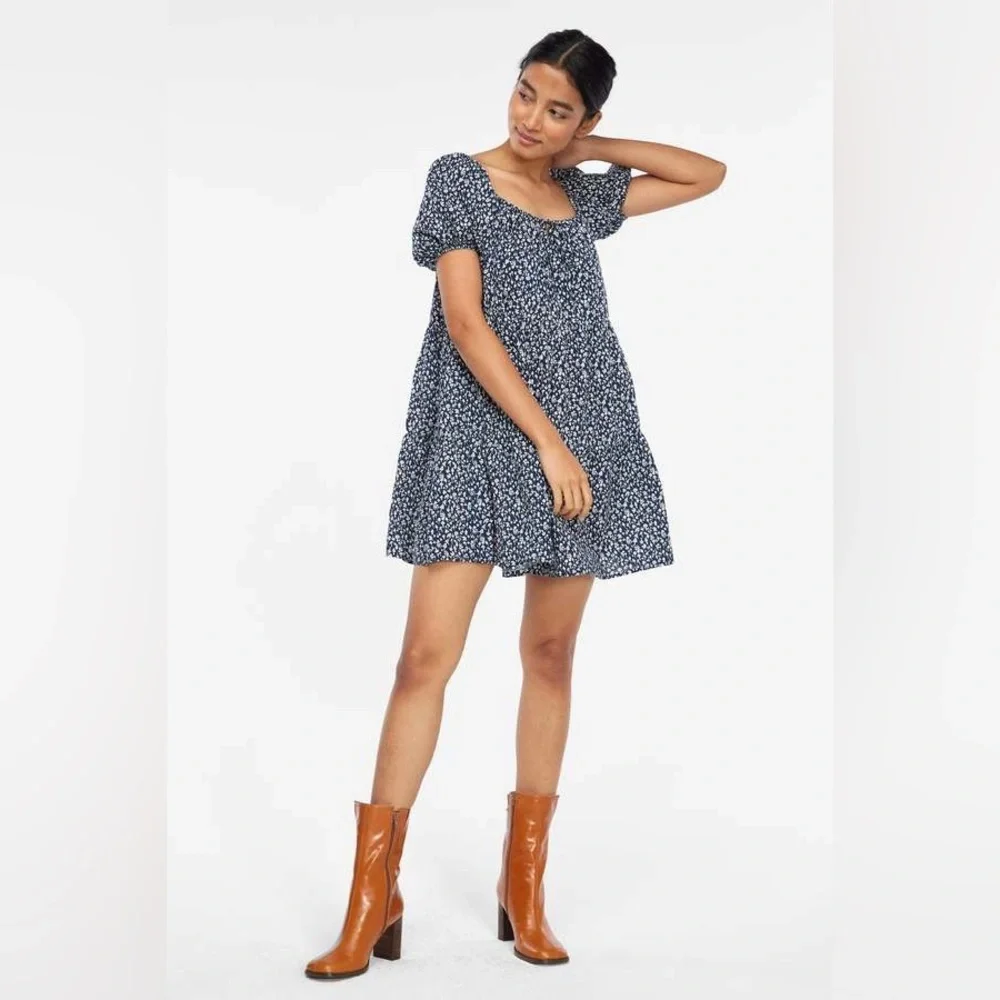 LACAUSA x Anthropologie Playa Boho Flowy Mini Dress in Blue Magic Mushroom - Picture 2 of 10